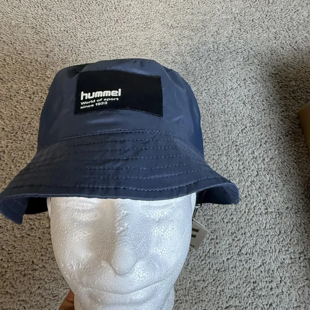 Hummel Hat Bucket Boys One Size Blue Water Resistant Taffeta Logo Activewear